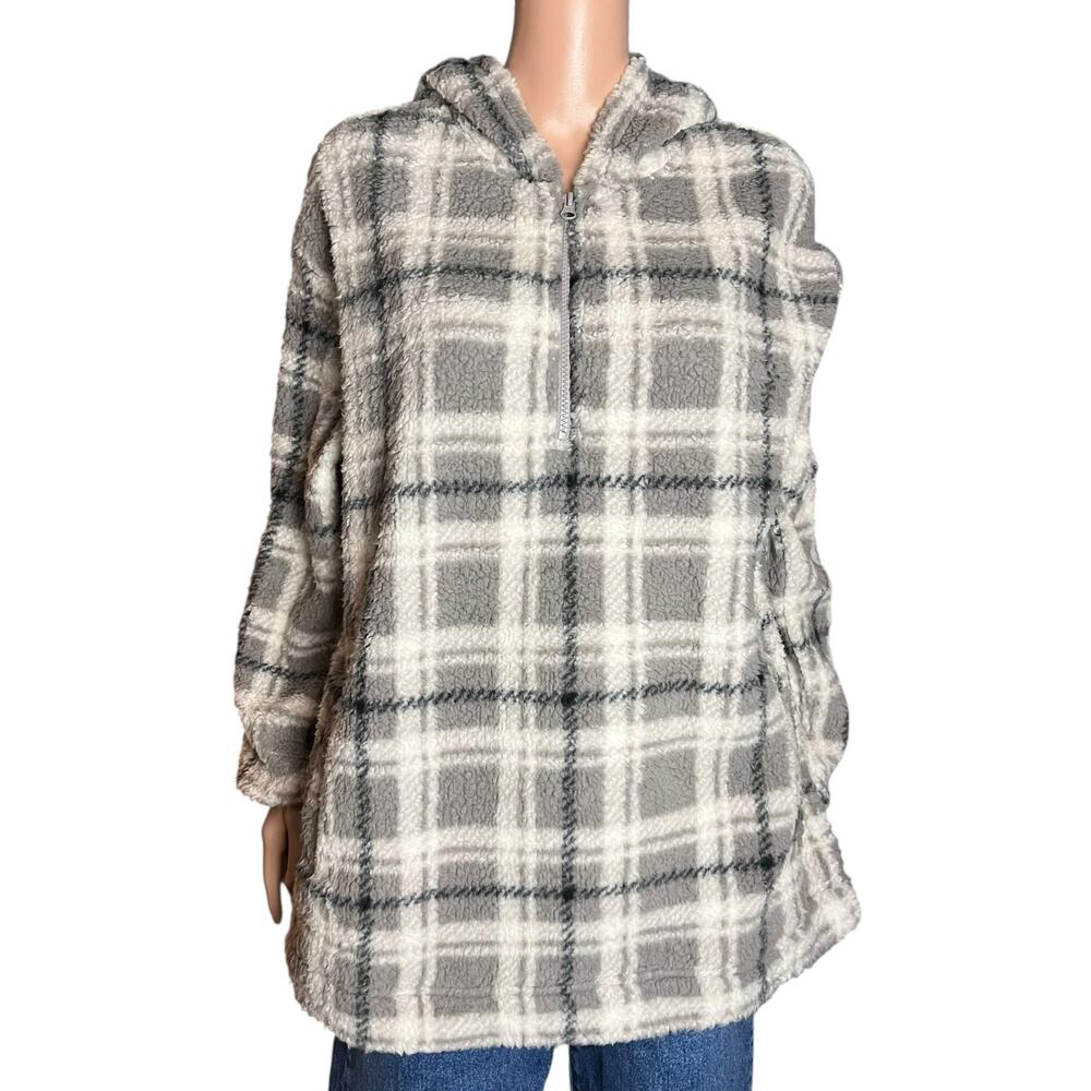 Koolaburra by UGG Brushed Back Sherpa Hoodie Large Pullover Portobello Plaid